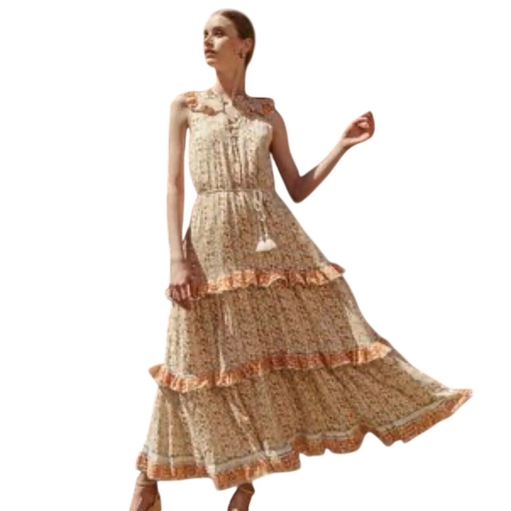 Cleobella Kyra Ankle Dress S Organic Cotton Floral Tiered Cottagecore Maxi